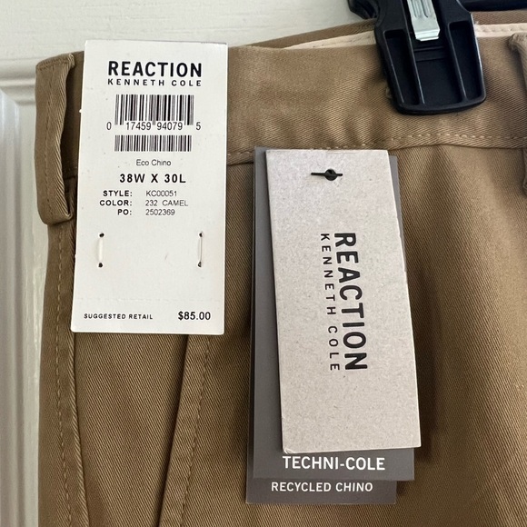 NWT Reaction Kenneth Cole  Camel color Chino pants.  Men’s 38W x 30 L slim fit. - Picture 3 of 6